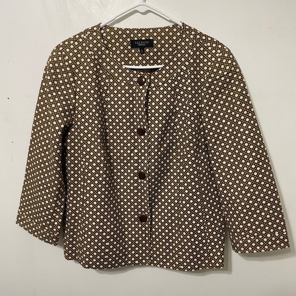 Talbots Jackets & Blazers - Talbots Women's Size‎ 16 Brown White Cane Webbing Print 3/4 Sleeve Blazer Jacket